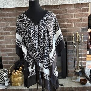 Michael Kors Black and White Patterned Poncho